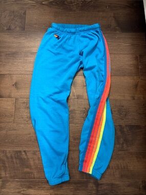 Aviator nation Blue Rainbow-Stripe Jogger Pants